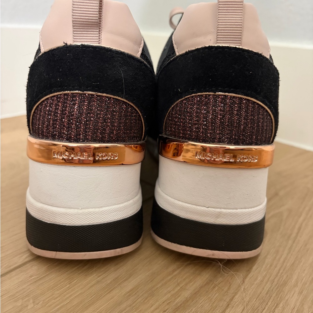 Michael Kors Black and Blush Metallic Platform Sneakers - Picture 5 of 6